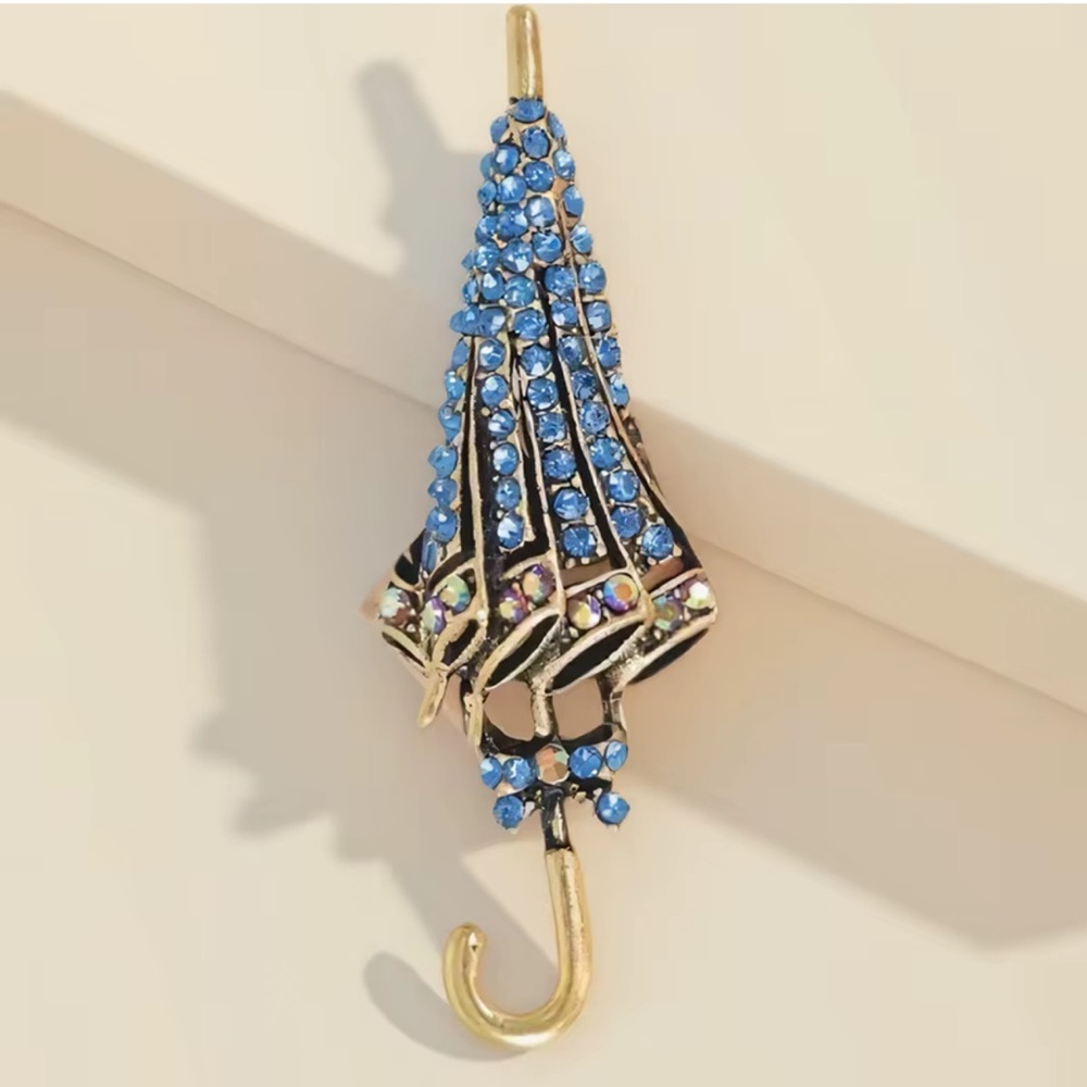 Blue Umbrella Brooch Beautiful Pin